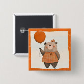 Orangefarbener Karierter Kleiderbär mit Haarbow Button (Vorne & Hinten)
