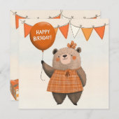 Orangefarbener Karierter Kleiderbär mit Haarbow Einladung (Vorne/Hinten)
