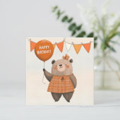 Orangefarbener Karierter Kleiderbär mit Haarbow Einladung (Stehend Vorderseite)