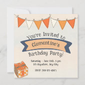 Orangefarbener Karierter Kleiderbär mit Haarbow Einladung (Rückseite)