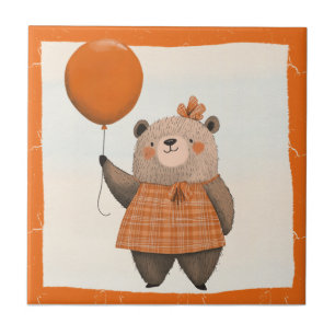 Orangefarbener Karierter Kleiderbär mit Haarbow Fliese