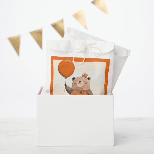 Orangefarbener Karierter Kleiderbär mit Haarbow Geschenktütchen (Party)