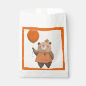 Orangefarbener Karierter Kleiderbär mit Haarbow Geschenktütchen (Vorderseite)