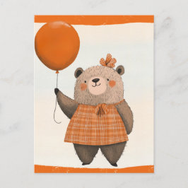 Orangefarbener Karierter Kleiderbär mit Haarbow Postkarte
