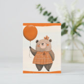 Orangefarbener Karierter Kleiderbär mit Haarbow Postkarte (Stehend Vorderseite)