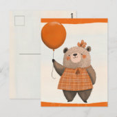 Orangefarbener Karierter Kleiderbär mit Haarbow Postkarte (Vorne/Hinten)
