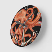 Orangefarbener Kraken über Anker Runde Wanduhr (Winkel)