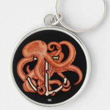 Orangefarbener Kraken über Anker