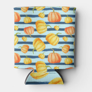 Orangefarbener Kürbis: Aquarelltöne. Dosenkühler