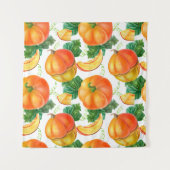 Orangefarbener Kürbis auf weißem Hintergrund. Naht Wandteppich (Vorderseite)