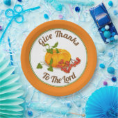 Orangefarbener Kürbis, Beeren, Blätter fallen Ernt Pappteller (Party)