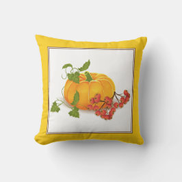 Orangefarbener Kürbis, gelber Erntedank Kissen