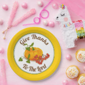 Orangefarbener Kürbis, gelber Erntedank Pappteller (Party)