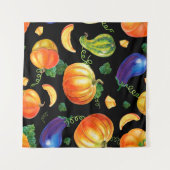 Orangefarbener Kürbis, gestreifter Zucchini, blaue Wandteppich (Vorderseite (Horizontal))