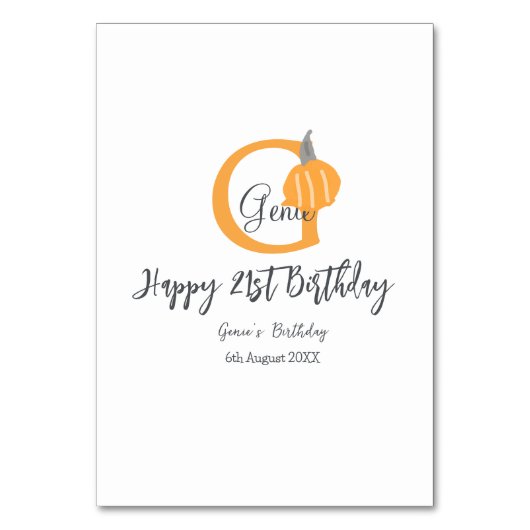 Orangefarbener Kürbis zum Herbst 21. grauer Fall Tischnummer (Rückseite)