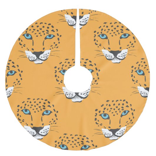 Orangefarbener Leopardenkopf, nahtloses Muster. Polyester Weihnachtsbaumdecke (Vorderseite)