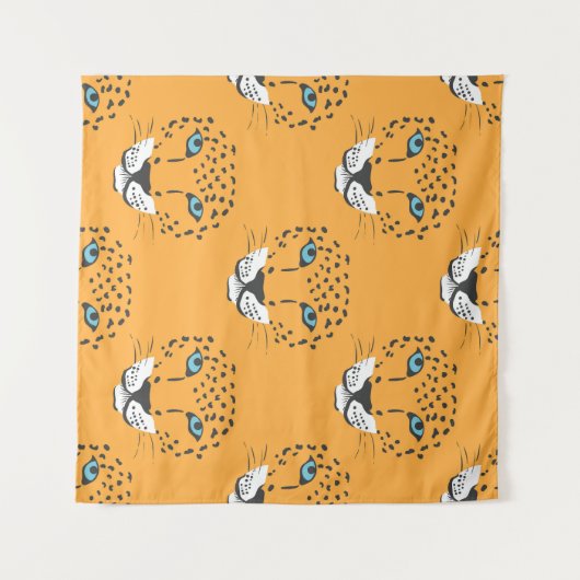 Orangefarbener Leopardenkopf, nahtloses Muster. Wandteppich (Vorderseite (Horizontal))