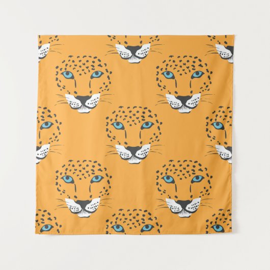 Orangefarbener Leopardenkopf, nahtloses Muster. Wandteppich (Vorderseite)