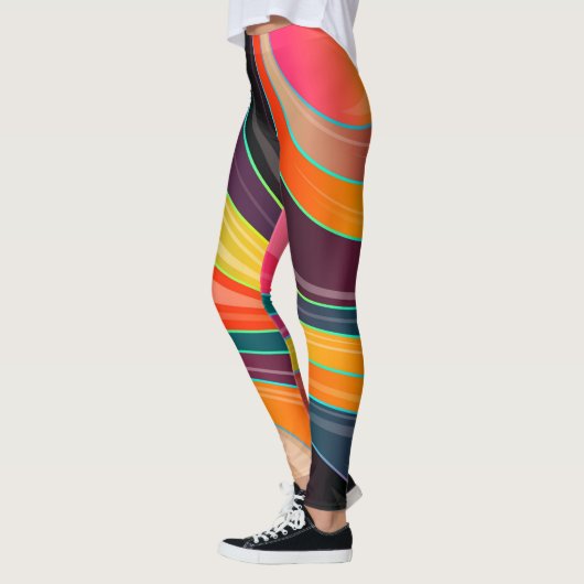 Orangefarbener Lila-gelber Swirl Abstrakt Leggings (Links)