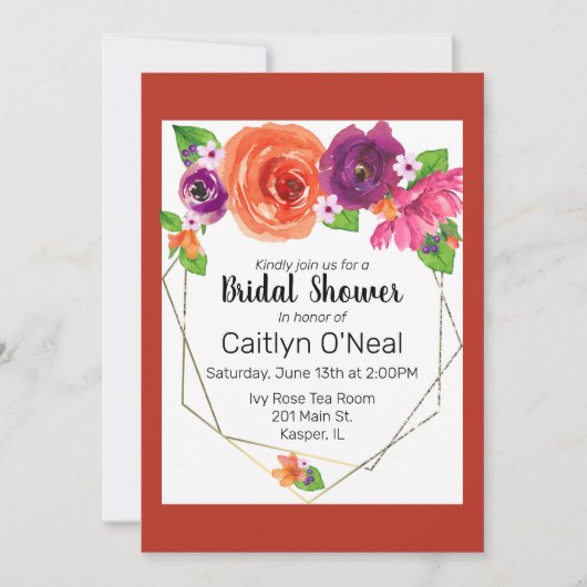 Orangefarbener, Lila rosafarbener Goldrahmen Einladung (Vorderseite)