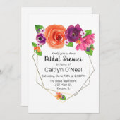 Orangefarbener, Lila rosafarbener Goldrahmen Einladung (Vorne/Hinten)