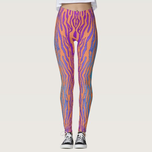 Orangefarbener lila und grüner Zebradruck Leggings (Vorderseite)