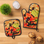 Orangefarbener Mitt- und Topfhalter Ofenhandschuh & Topflappen-Set (Oben Unten)