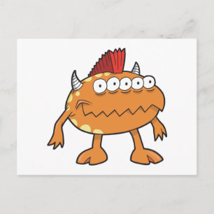 orangefarbener Mohawk-Monster mit vielen Augen Postkarte