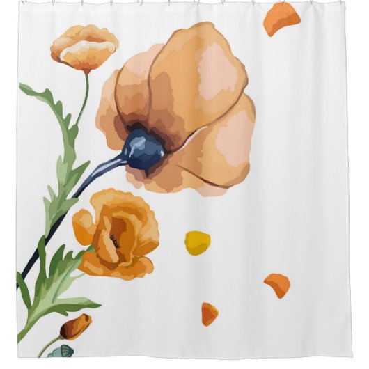 Orangefarbener Mohn Duschvorhang (Vorderseite)