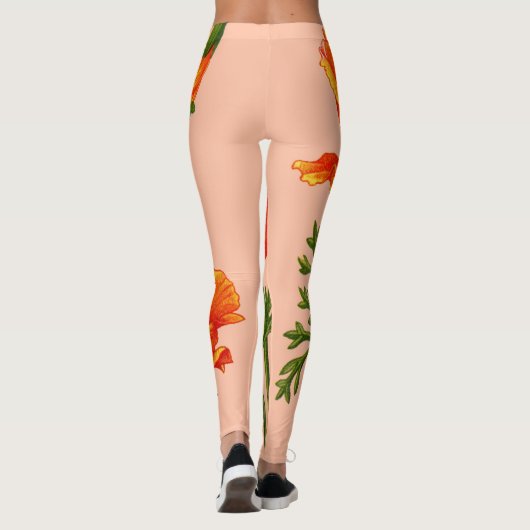 orangefarbener Mohndruck aus Kalifornien Leggings (Rückseite)