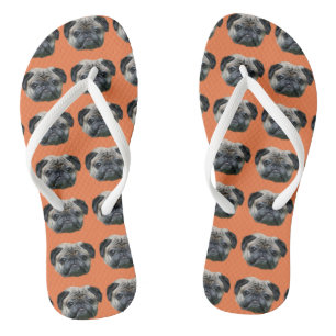 Orangefarbener Mops Badesandalen