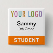 Orangefarbener Namensschild-Button für Schüler mit Button (Vorderseite)