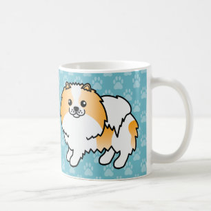 Orangefarbener Parti-Color Pomeranian Hund auf Bla Kaffeetasse