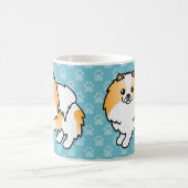 Orangefarbener Parti-Spitz-Hund auf blau Kaffeetasse (Mittel)