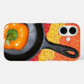 Orangefarbener Pfeffer in schwarzem Bratpfanne, fa Case-Mate iPhone Hülle (Rückseite (Horizontal))