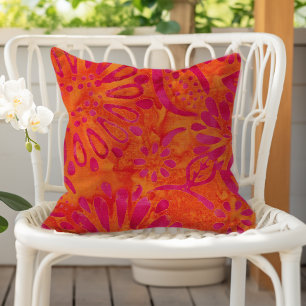 Orangefarbener Pinker Boho-Batik-Blumenmuster Kissen