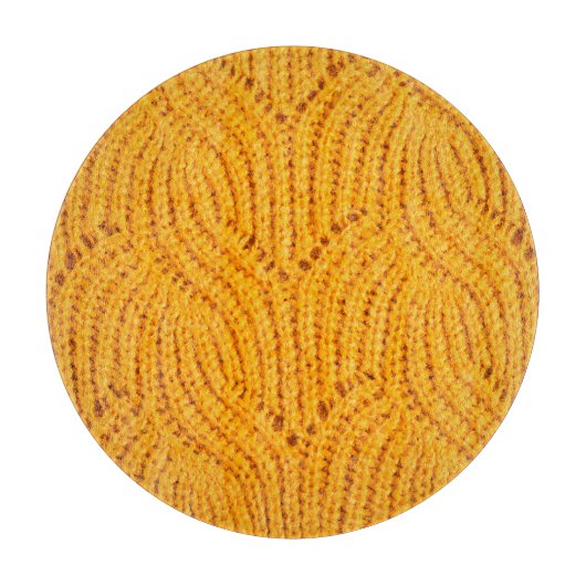 Orangefarbener Pullover, texturierter Hintergrund. Schneidebrett (Vorderseite)