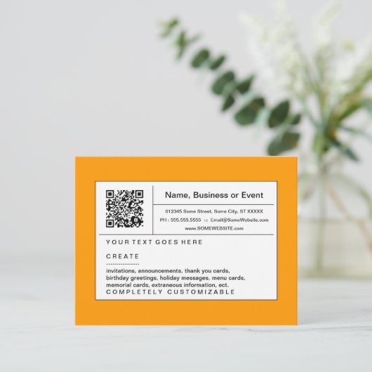 orangefarbener QR-Code Einladungspostkarte (Stehend Vorderseite)