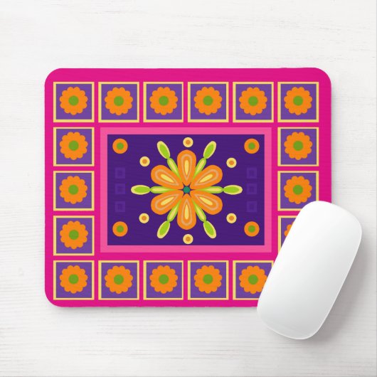 Orangefarbener Rahmen Blume Design Rosa Hintergrun Mousepad (Mit Mouse)