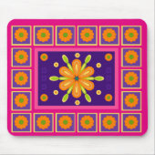 Orangefarbener Rahmen Blume Design Rosa Hintergrun Mousepad (Vorne)