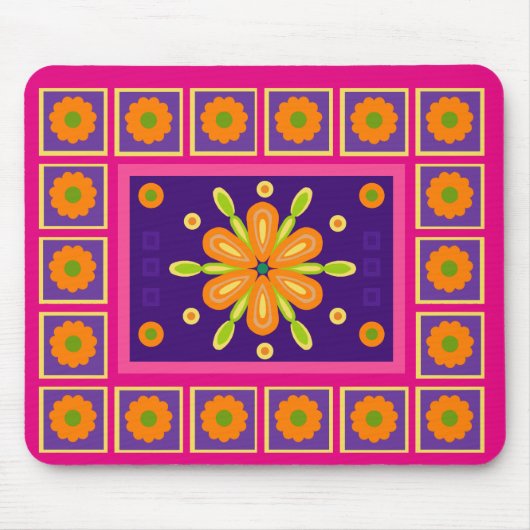 Orangefarbener Rahmen Blume Design Rosa Hintergrun Mousepad (Vorne)