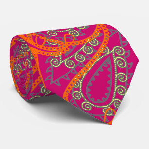 Orangefarbener rosa Paisley-Pfau-Farben Hochzeitsk Krawatte