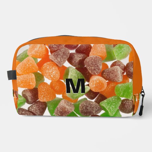 Orangefarbener Rotgummi Süßzucker Monogramm Waschbeutel (Vorderseite)