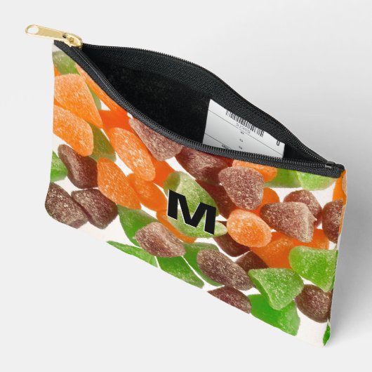 Orangefarbener Rotgummi Süßzucker Monogramm Zubehörtasche (Offen)