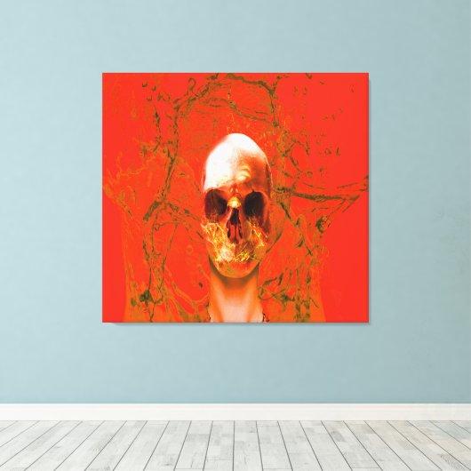 Orangefarbener Schädel im Wasser Leinwanddruck (Insitu (Holzboden))