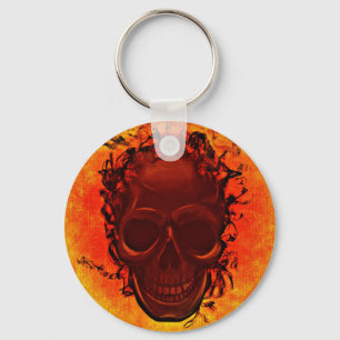 Orangefarbener Schädel Schlüsselanhänger
