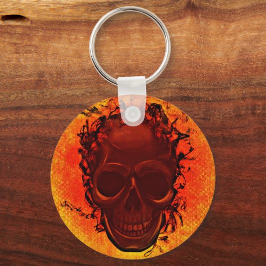 Orangefarbener Schädel Schlüsselanhänger (Vorderseite)