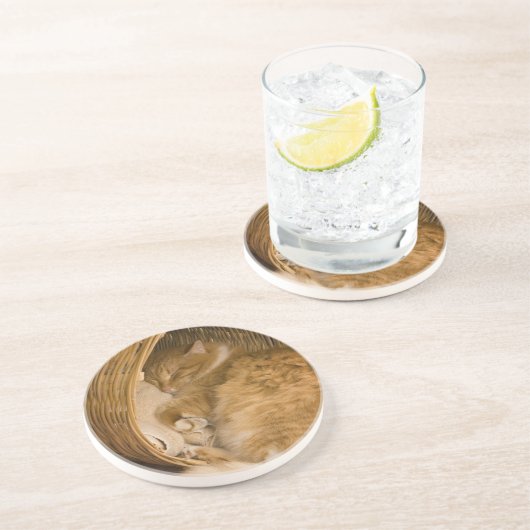 Orangefarbener Schlaf in Hürde Getränkeuntersetzer (Seite)