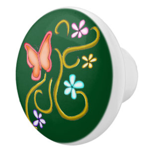 Orangefarbener Schmetterling mit Frühlingsblumenkn Keramikknauf