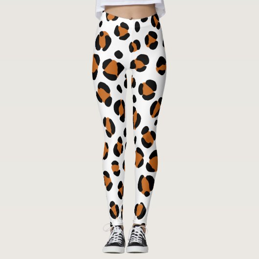 Orangefarbener Schwarz-weißer Leopard Leggings (Vorderseite)